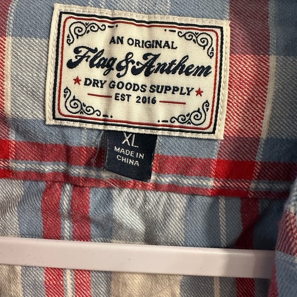 Flag & Anthem blue red long sleeve cotton Plaid Men's Shirt XL button down - Picture 4 of 4